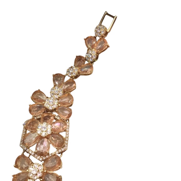 Kate Spade Precious Pansy Bracelet, Gold, Beige, Crystal Flower Statement Jewel - Picture 10 of 11